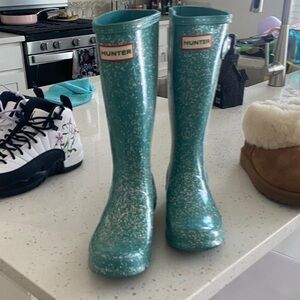 Hunter Kids Teal Glitter Rain Boots